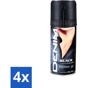 4 x Denim - Deodorant Aerosol - Black Geur - Voor Mannen - 150 ml - Deodorant - Mannelijke Geur - Deodorant Spray - Langdurige Frisheid - Antitranspirant