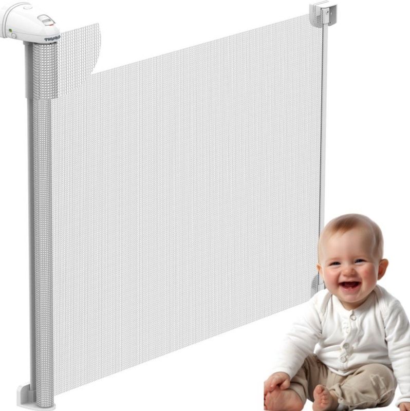 Twinky® Oprolbare Traphekje – Wit– 80x130 CM Lange Oprolbaar Deurhekje – Duurzame Veiligheidshekje voor Baby en Huisdier – Kinderhekje Voor Baby, Hond en Huisdier