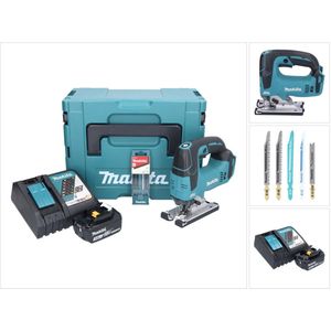 Makita DJV 182 RF1J accudecoupeerzaag 18 V borstelloos + 1x oplaadbare accu 3.0 Ah + lader + 5-delige decoupeerzaagbladenset + Makpac