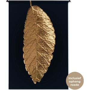 Wandkleed Golden leaves staand - Hangend gouden blad op een zwarte achtergrond Wandkleed katoen 120x180 cm - Wandtapijt met foto XXL / Groot formaat!
