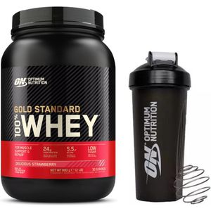 Optimum Nutrition Gold Standard 100% Whey Protein Bundel - Strawberry Proteine Poeder + ON Shakebeker - 900 gram (28 servings)