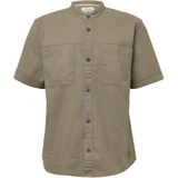 Relaxed Fit Overhemd - Katoen-Linnenmix - Korte Mouwen - Opstaande Kraag - Borstzak