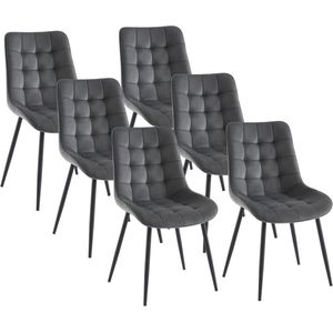 Set van 6 gestoffeerde stoelen - Velours en zwart metaal - Grijs - OLLUA L 49.5 cm x H 87 cm x D 60 cm