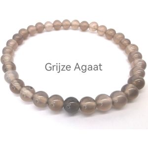 Armband – Grijs Agaat – 6mm Kralen - edelsteen – 18 cm - werking – bescherming en stabilisatie steen.