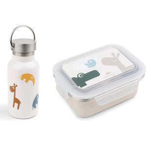 Done by Deer Sea thermo drinkfles mixed color + 3 metalen lunchbox- Lalee sand - Drinkfles