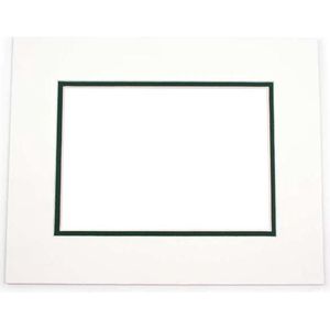 Passepartout Dubbeldik Wit/Donker Groen 20,3x25,4cm met 11,8x16,8cm Venster (10 stuks)