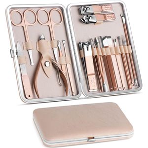 Professionele Manicure- en Pedicure Set - 18-in-1 met Luxe Reisetui - Roségoud