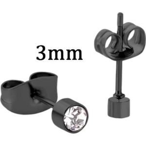 Aramat Jewels Oorbellen - Kleine Stalen Oorbellen met Transparant Kristal | 3mm - Roestvrij staal - Mannen - Kinderen - [3mm]