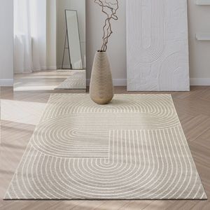 the carpet Santo Plus moderne vloerkleed- hoogwaardig tapijt voor woonkamer en slaapkamer, Boho design, Beige, 80 x 250 cm