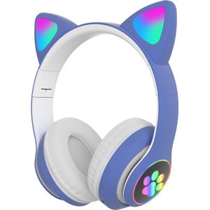 kinder hoofdtelefoon draadloos - Cat Headphone - Draadloze koptelefoon Bluetooth met led kattenoortjes blauw | Koptelefoon voor Kinderen - Met Led Kat Oortjes | met verlichting poot
