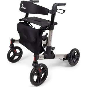 Parvum Riva - Rollator - Grijs - Dubbel Opvouwbaar en Lichtgewicht - Inclusief Stokhouder, Tas, Zitting & Rugleuning