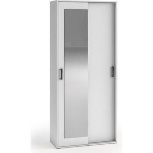 Stijlvolle kledingkast - Kledingkast met spiegel - Planken en ruimte om kleding op te hangen - 90 cm - Kleur wit