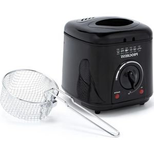 Compact 1L Mini Deep Fat Fryer - Removable Non-Stick Cooking Basket Easy Clean Non-Slip Adjustable Temperature Control Countertop Chip Pan Odour Reducing Filter 950W - 1L Oil Capacity Black