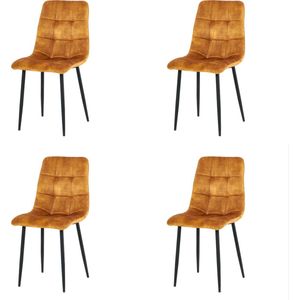 Nuvolix velvet eetkamerstoelen set van 4 - Los Angeles - eetkamerstoel - velvet stoel - cognac