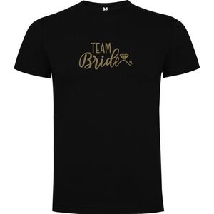 Zwart T-Shirt met “ Team Bride / Team van de Bruid “ Afbeelding Goud Maat S