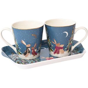 Kerst - Twee bekers met klein dienblad Woodland Tales - Sara Miller London