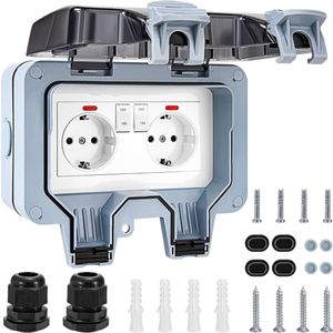 Buitenstopcontact - IP66 - Tuinstopcontact - Wandcontactdoos - Waterdicht - Weerbestendig - 2 Compartimenten