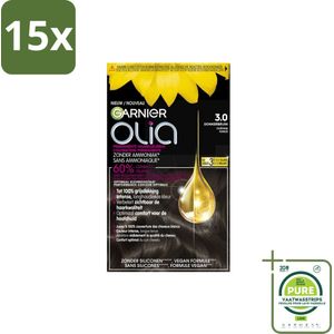 15 x Garnier - Olia 3 - Haarkleuring - Donkerbruin - Zonder Ammoniak - Intense Langhoudende Kleur - 100% Grijsdekking - Grootverpakking - Permanente Haarkleuring - Haarkleur - Haarkleuring Zonder Ammoniak - Donkere Haarkleur - Grijsdekking