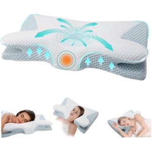 Brenzoos - Traagschuimkussen voor cervicaal nekondersteuning, orthopedisch kussen met wasbare hoes voor zijslapers en buikslapers - verlicht nek- en schouderpijn - ergonomisch design.