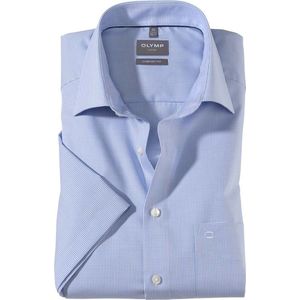 OLYMP Luxor comfort fit overhemd - korte mouw - donkerblauw met wit geruit (contrast) - Strijkvrij - Boordmaat: 40