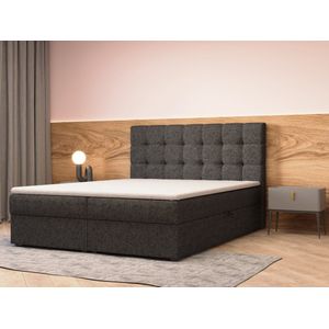 Continentaal bed, boxspringbed, bed met bedkast, Bonell-matras en topper, tweepersoonsbed - Boxspringbed 05 (Zwart - Hugo 100, 90x200 cm)