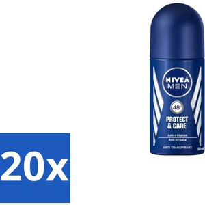 20 x Nivea - Men - Deodorant - Roller - Protect & Care - 50 ml - 72 Uur Zweetbescherming - Alcoholvrije Deodorant - Anti-transpirant - Huidverzorging - Deodorant Roller