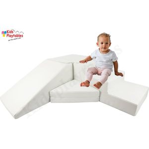 Zachte Soft Play Foam Blokken 4-delige set glijbaan met trap Wit | grote speelblokken | motoriek baby speelgoed | foamblokken | reuze bouwblokken | Soft play peuter speelgoed | schuimblokken