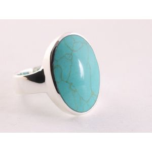 Ovale zilveren ring met groene turkoois - maat 19.5