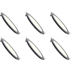 LED Downlight Slim 6 Pack - Inbouw Rond 3W - Natuurlijk Wit 4200K - Mat Zwart Aluminium - Ø83mm