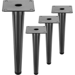 PrimeMatik - Set van 4 rechte meubelpoten met conische vorm en antislipbescherming, 20cm, kleur zwart metallic.
