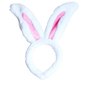 KIMU Haarband Konijn Wit - Diadeem Konijnenoren Oren Oortjes Roze Playboy Bunny Festival