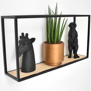 Wandschap 42cm breed x 24cm hoog x 12cm diep - Wandrek zwart met hout - Galeara design wandplank Soto rechthoekig - Wandschappen design metaal