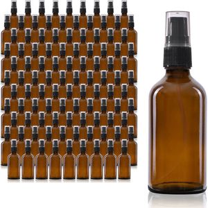 Oputec 105 x 50ml pompflessen – bruine glazen crèmespender & lotionspender – navulbaar & herbruikbaar – dicht & reisvriendelijk
