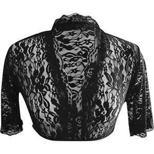 Elegante V-Hals Kanten Blouse voor Dames - Doorschijnend Mesh - Kort Mouw Crop Top - Zwart - Maat M