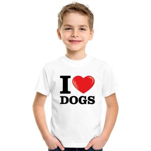 Wit I love dogs/ honden t-shirt kinderen 110/116