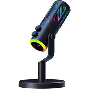 Taajirun - Condensator microfoon - Geschikt voor PC/iPhone/PS5 – DSP-ruisonderdrukking & echo-effect - Dubbel USB/USB-C gaming-podcastmicrofoon - Gaming microfoon - Voor zang/streaming/opnames - Voor YouTube/Twitch/Discord - werkt met Mac/iPad/comput