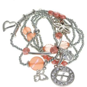 Behave Bedel armband zilver kleur met oranje kralen 16 cm