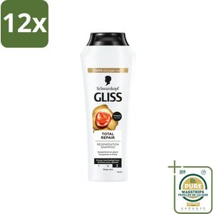 Gliss - Shampoo - Total Repair - Voor Intensief Haarherstel - 250 ml - Voordeelverpakking - 12 stuks - Beschadigd haar shampoo - Keratine shampoo