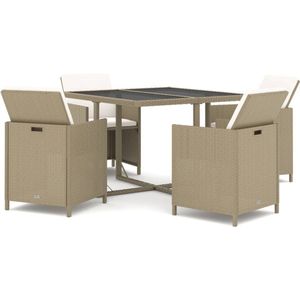 vidaXL 5-delige Tuinset met kussens - Beige Eetkamerstoel - Buitentuinmeubilair - Lounge Set - Tuinbank - Bistrotafel