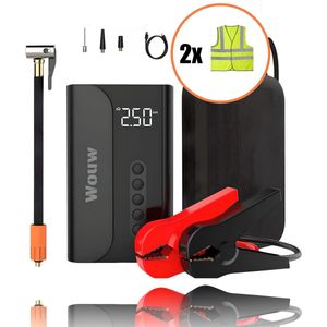 Wouw 12V Jumpstarter - Starthulp voor Auto's - Met Compressor Bandenpomp - 1000A / 10.400 mAh - 5-in-1 - Powerbank - LED-lamp - Incl. Tas en Veiligheidshesjes