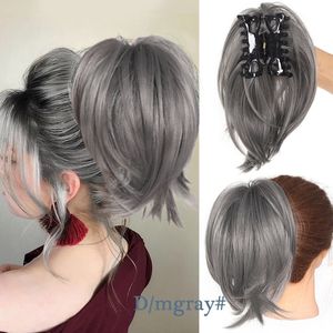 Scratch knot, paardenstaart, dames synthetische pruiken, 22cm scratch tail micro krullend knot paardenstaart, donkergrijs