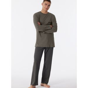 SCHIESSER Comfort Nightwear pyjamaset - heren pyjama lang biologisch katoen gestreept taupe - Maat: 3XL