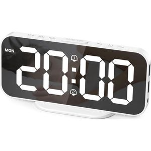Digitale Wekker met Groot Spiegel Display en USB-Poorten - Sluimerfunctie, 3 Alarmschema's, Eenvoudig in Gebruik