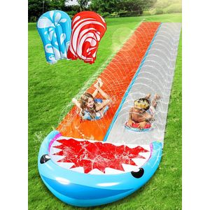 6858 cm Deluxe Waterglijbaan voor 2 Personen met Boogie Boards - Achtertuin Outdoor Zomerspeelgoed met Sprinklers
