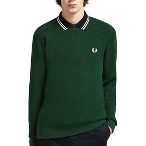 Fred Perry - Waffle Textured Crew Neck Jumper - Evergreen - S - Groen