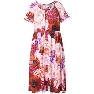 MIAMODA MIAMODA - Dames - Jersey midi-jurk A-lijn all-over print carmenhals - Rood - Maat 56