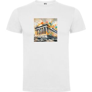Wit T-Shirt met “ Kleurrijke Akropolis Athene dichtbij “ Print Full Color Maat M