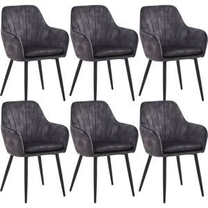 Colenis® - Melissa Eetkamerstoel - Set Van 6 - Antraciet - Adoré Velvet - Met armleuning
