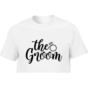 The GROOM T-shirt| White T-shirt Bruidegom| Bruidegom| The Groom| Bachelor Party| Vrijgezellenparty| Vrijgezellenfeestje| Huwelijk| Bruiloft| Feestkleding| Wit T-shirt korte mouw| Maat L