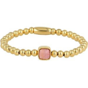 *Gouden elastische bedelarmband met Rhodenite edelsteen - Gouden armband met Rhodeniet edelsteen - Met luxe cadeauverpakking